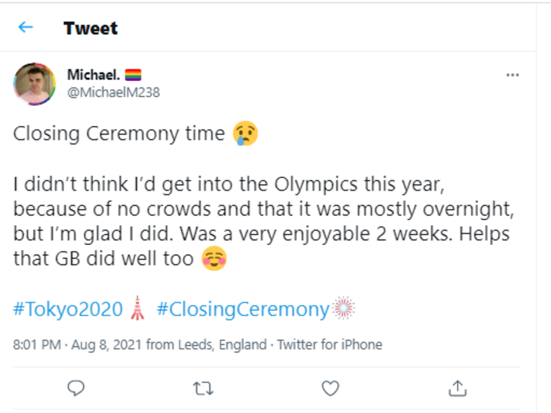 ▲オリンピックの閉会を惜しむ海外からの反応:Twitterより編集部スクリーンショット オリンピックの閉会を惜しむ海外からの反応
