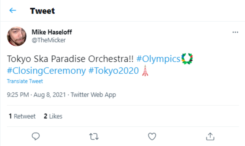 ▲東京スカパラダイスオーケストラの演奏に興奮する様子の投稿:Twitterより編集部スクリーンショット 東京スカパラダイスオーケストラの演奏に興奮する様子の投稿