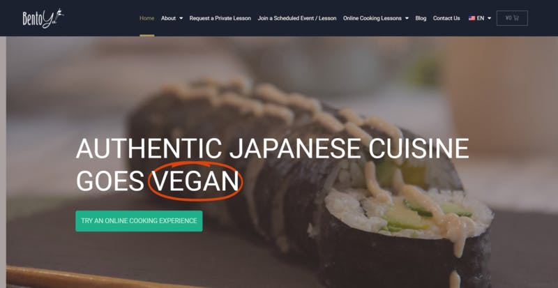 ヴィーガンを意識した和食料理教室のトップページ：Bento Ya Cooking公式サイトより