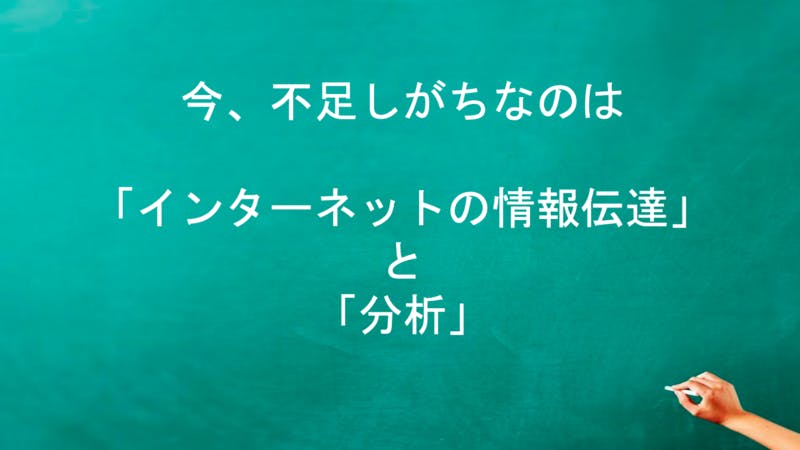 マーケティングで不足していることが多いのが「インターネットの情報伝達」と「分析」