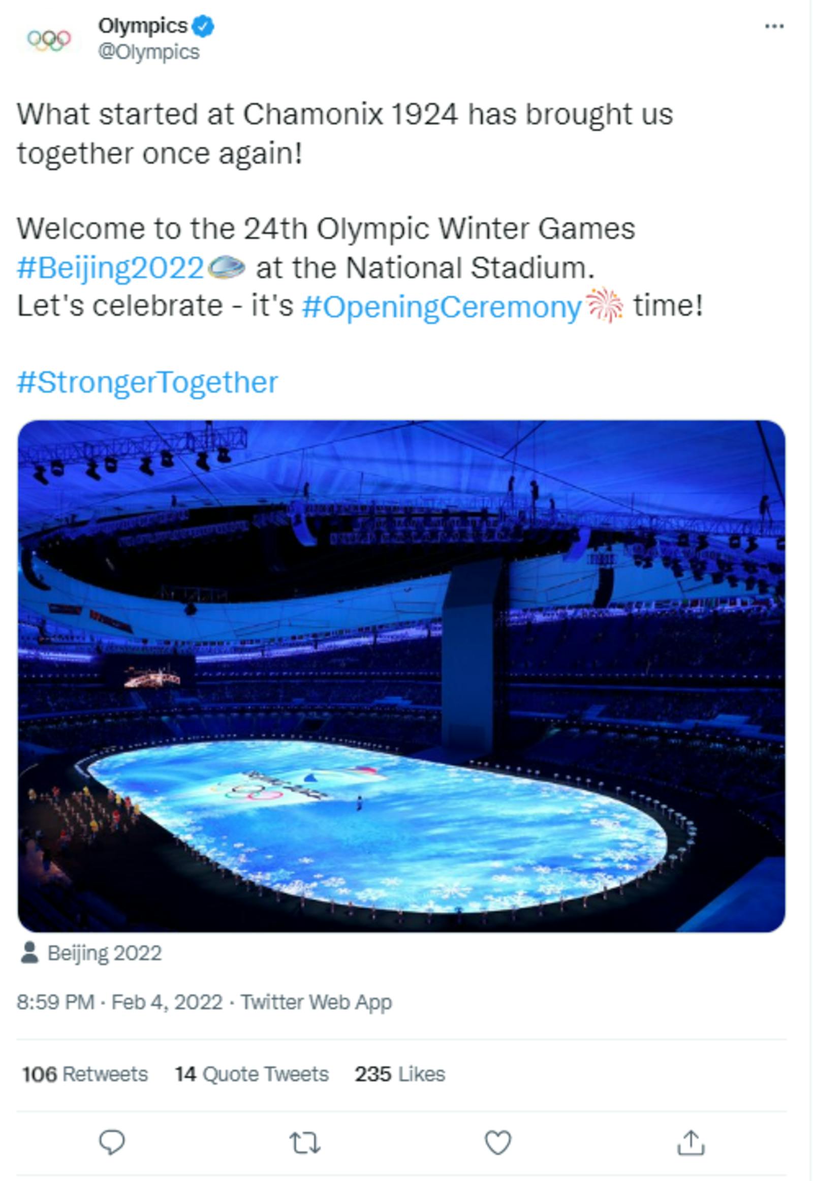 北京五輪開会式の幕開けを伝えるTwitter投稿