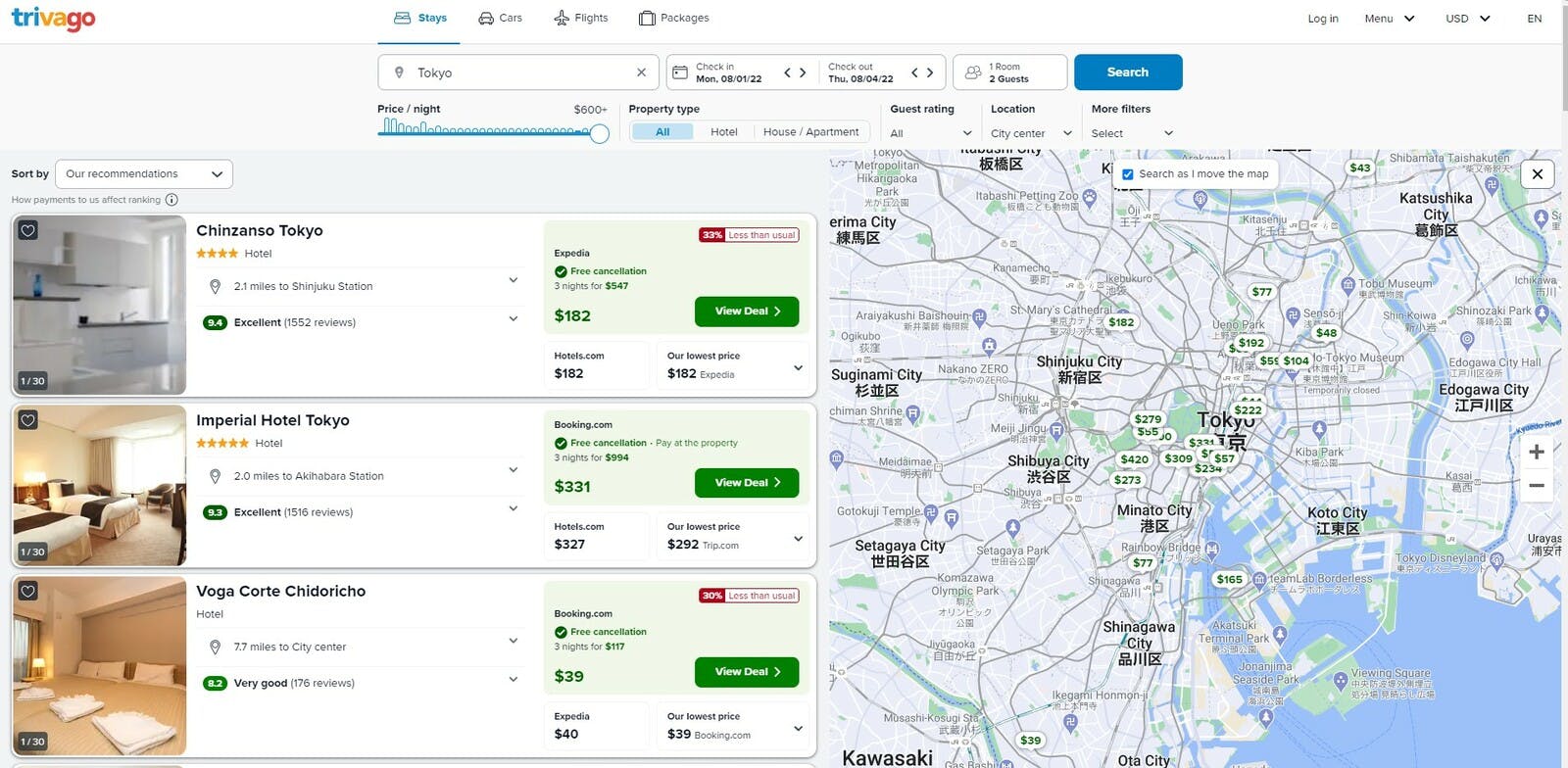 OTA経由で予約するときに、宿泊料は自国通貨での表示