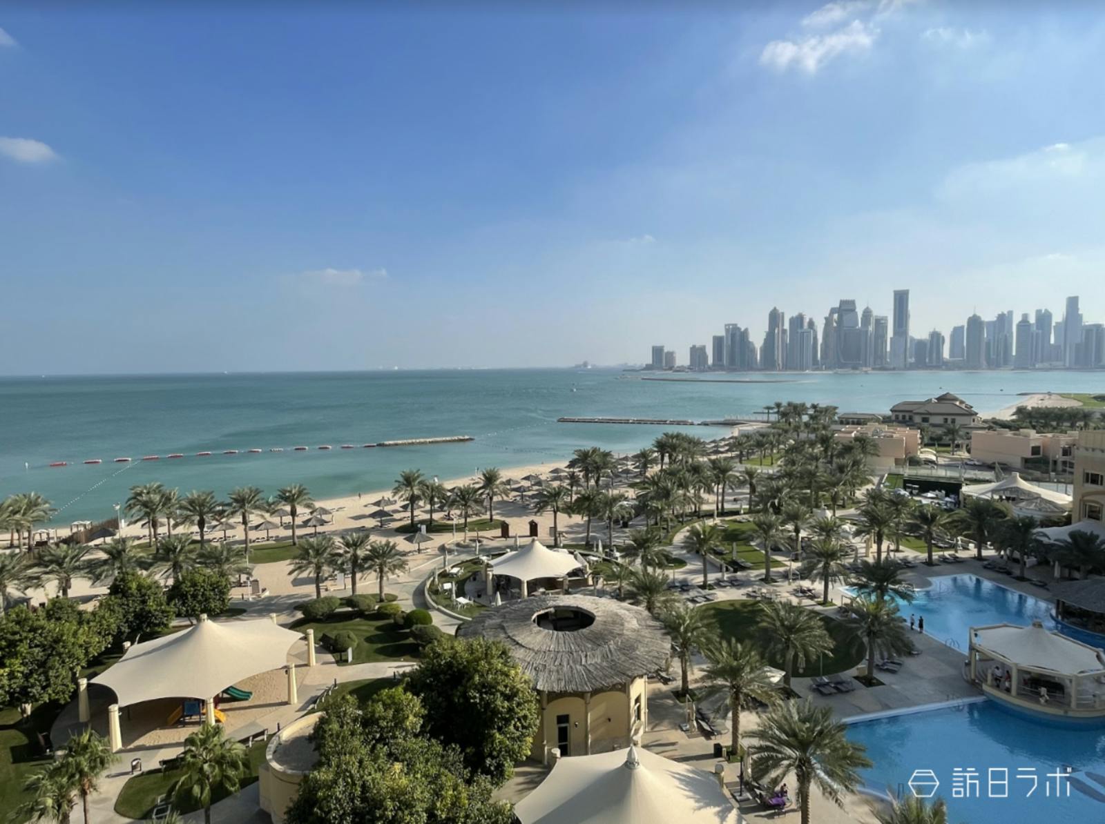 ▲Intercontinental Doha Beach & Spaのエグゼクティブスイートルームからの眺望。ドーハでNo.1の面積を誇るプライベートビーチです。