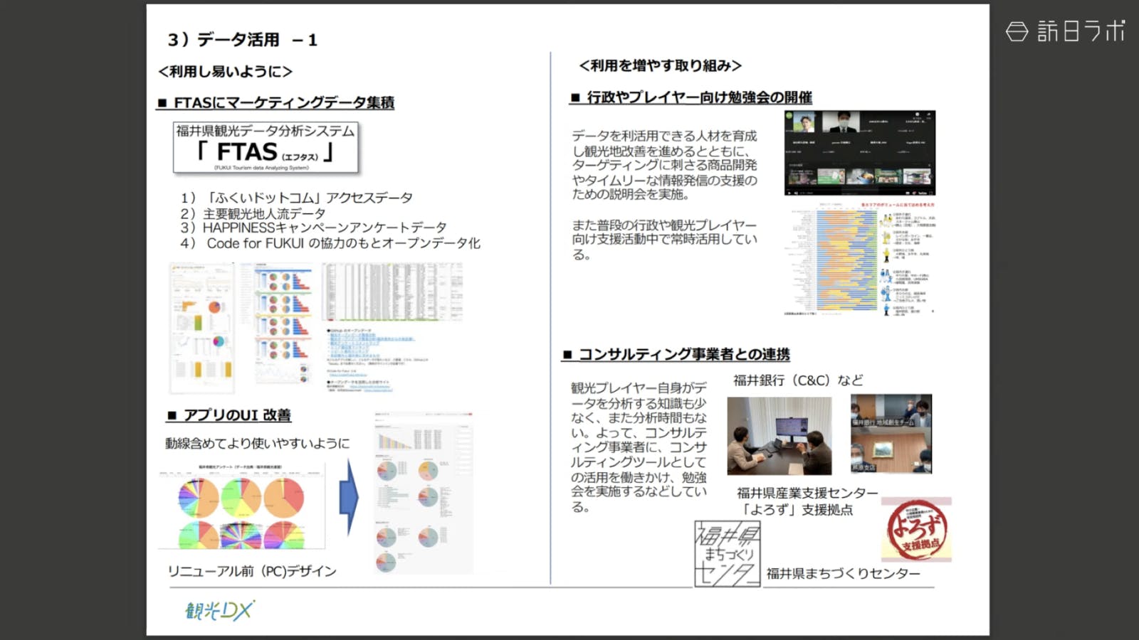 よりデータが利用しやすいようUI改善や、利用促進のための勉強会などにも取り組む 福井県観光連盟