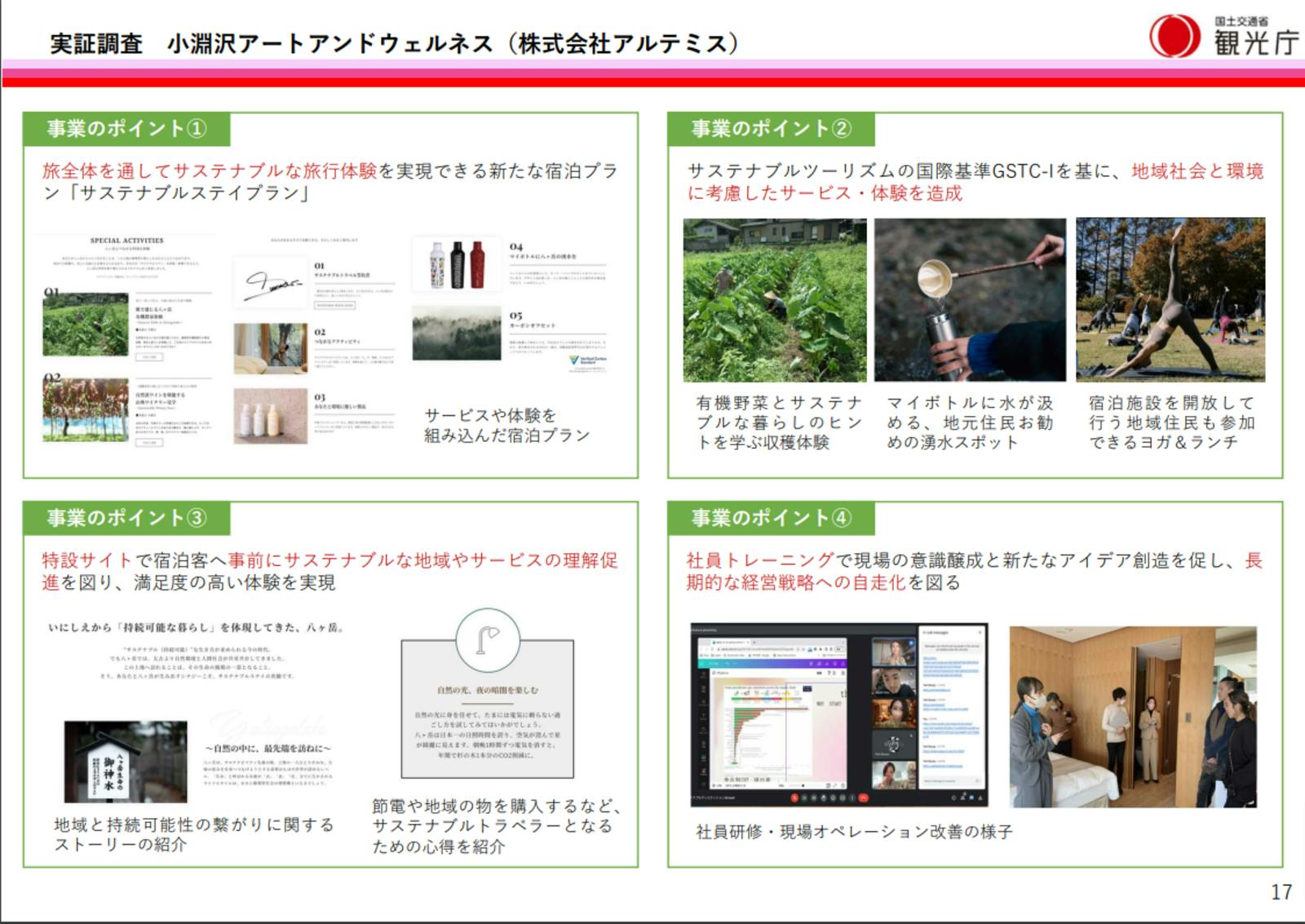 出典：『新たなビジネス手法の導入による宿泊業を核とした旅行サービス実証調査等の実証事業取り組み事例集』報道発表資料（観光庁）（https://www.mlit.go.jp/kankocho/content/001600552.pdf）の17頁を抜粋