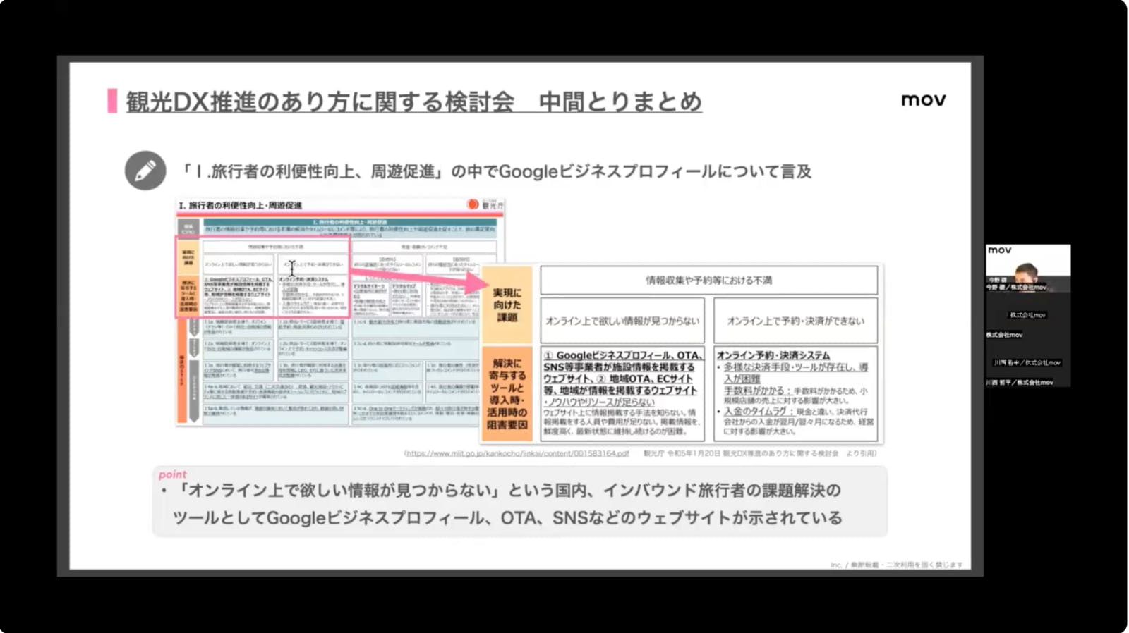 ▲観光DX推進のあり方に関する検討会でGoogleビジネスプロフィールについて言及