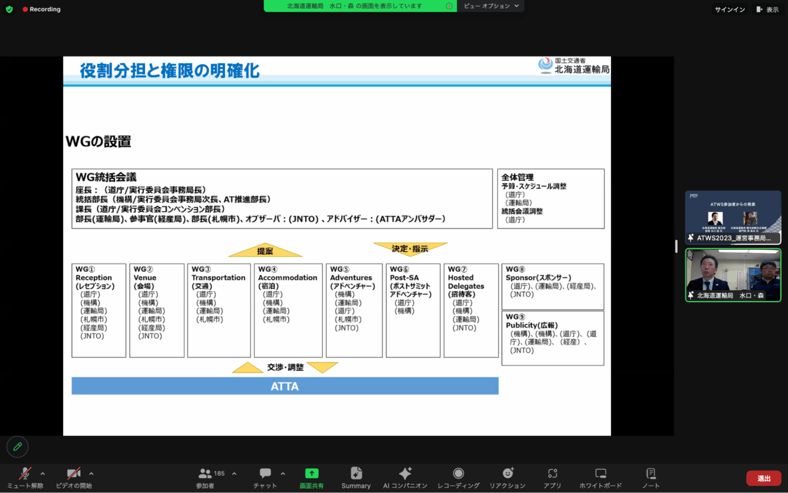 ▲国土交通省 北海道運輸局観光部 部長 水口氏、観光企画部 専門官 森氏の講演