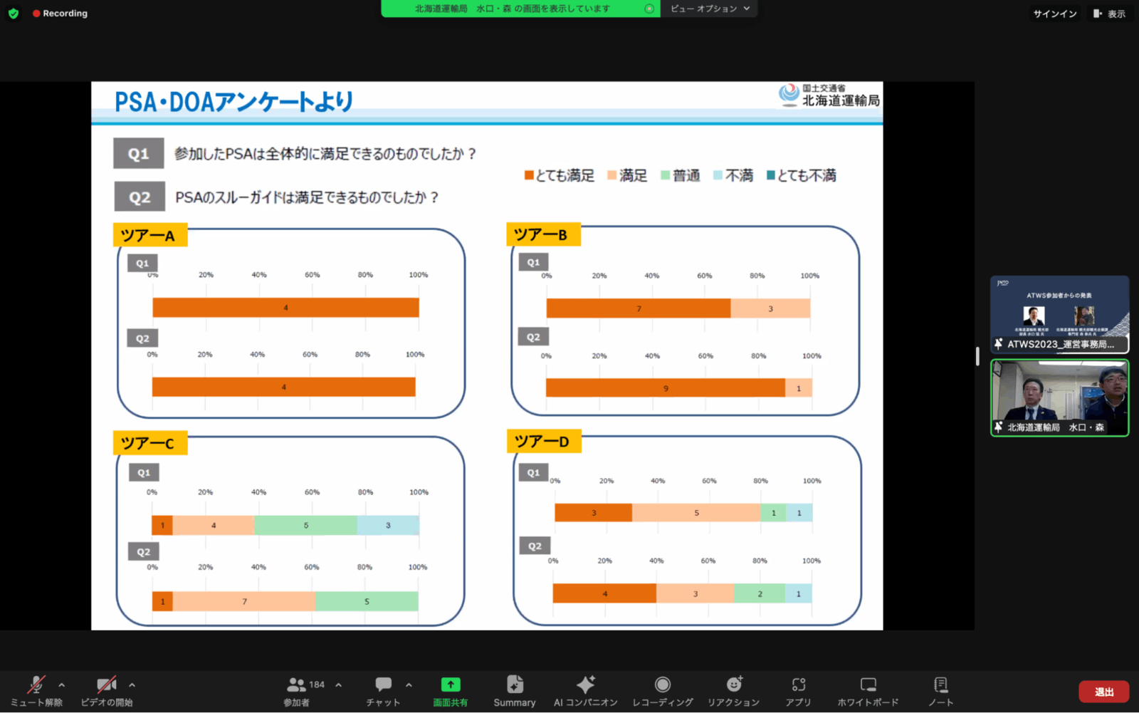 ▲国土交通省 北海道運輸局観光部 部長 水口氏、観光企画部 専門官 森氏の講演