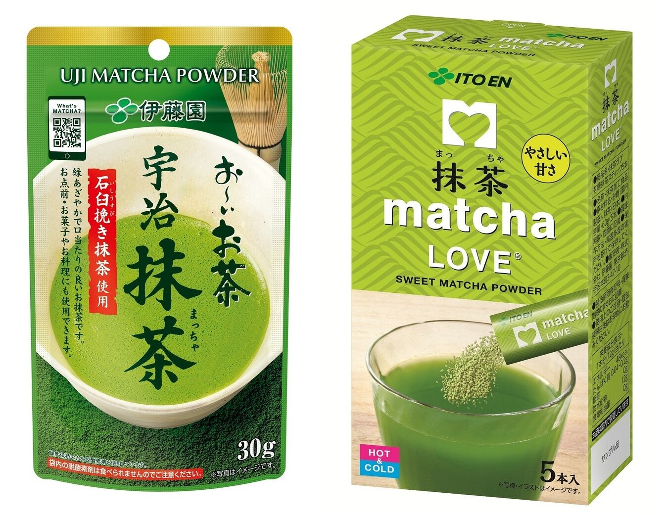 「お～いお茶 宇治抹茶」「matcha LOVE 有糖抹茶スティック」