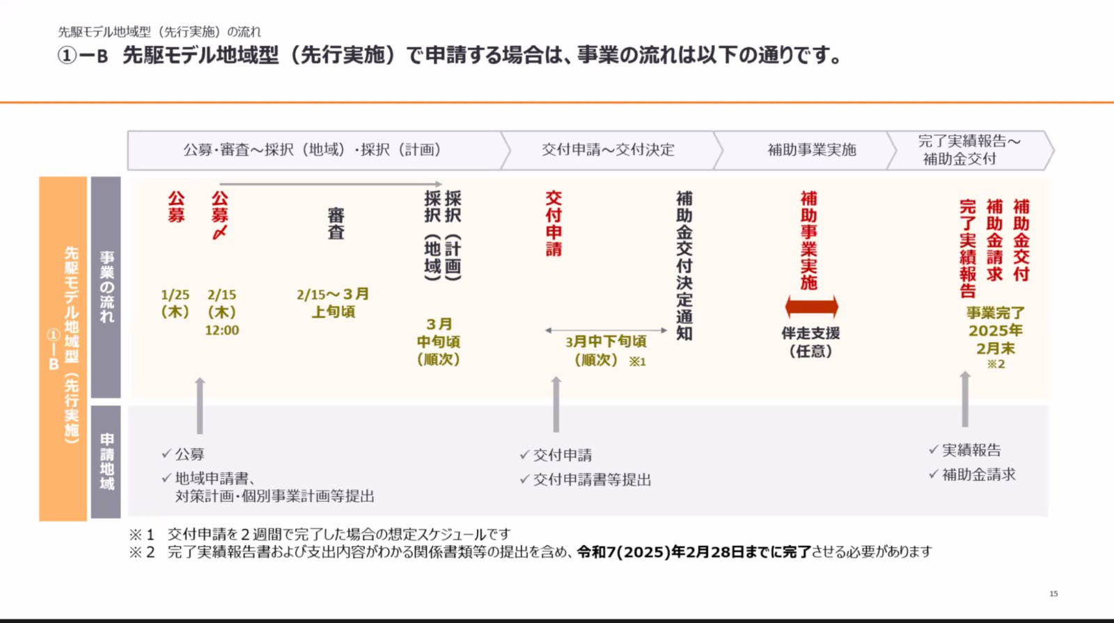 ▲先駆モデル地域型（先行実施）事業の流れ：事務局説明会資料より抜粋