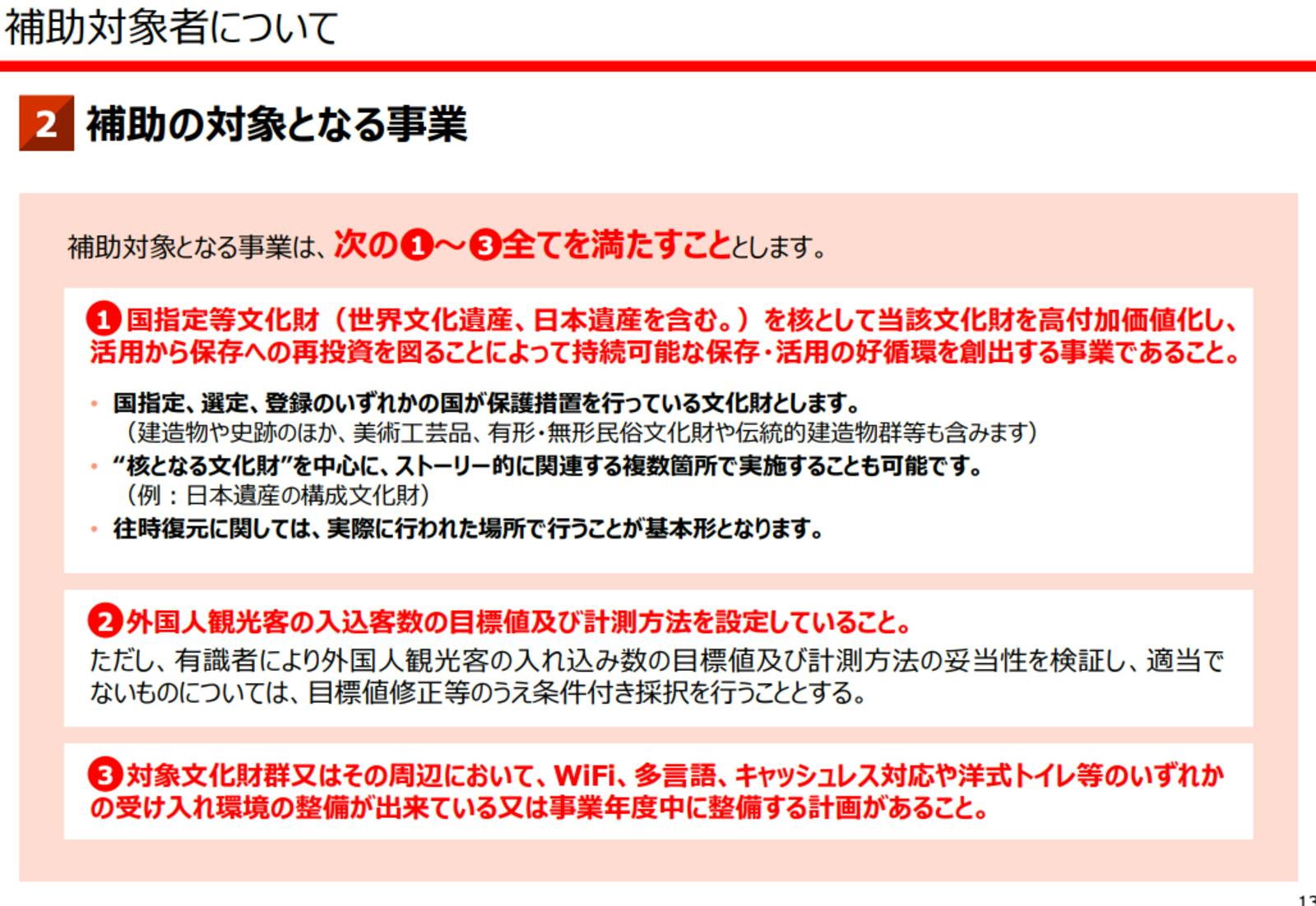 ▲補助の対象となる事業：文化庁 「全国各地の魅力的な文化財活用推進事業」令和6年度事業説明会より