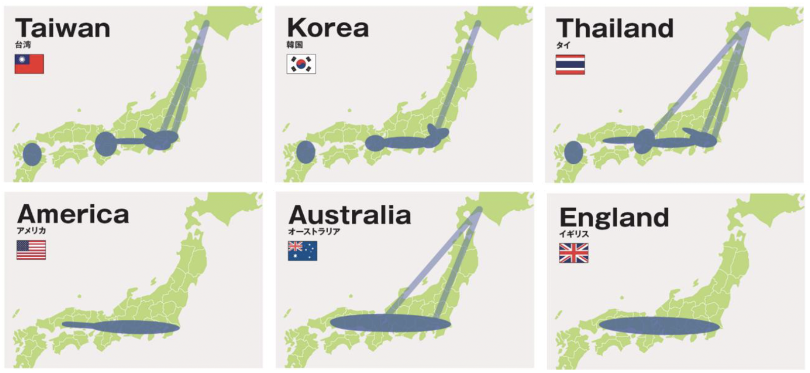 ▲市場別の全国主要周遊ルート概要MAP（2023年1月〜9月分）：地図で読み解くインバウンド地方分散研究〜報告書〜より