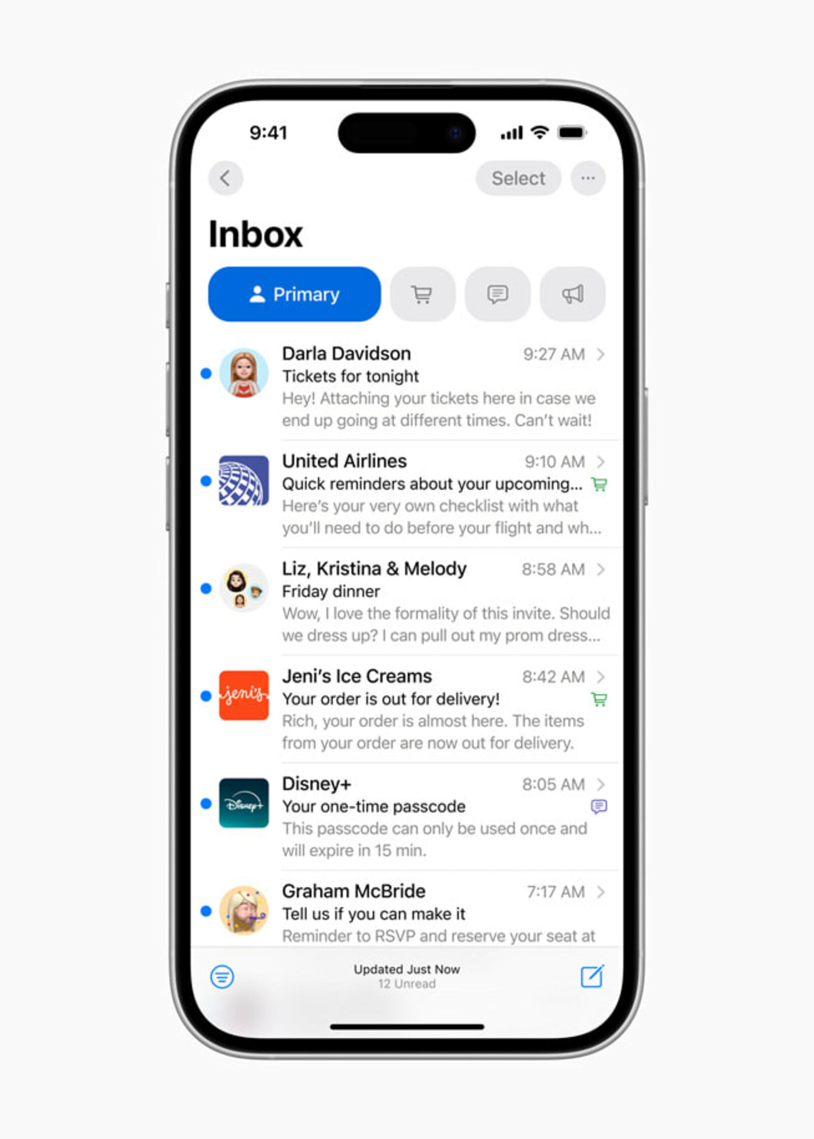 ▲アイコン表示によりメールボックス内の視認性が向上：Apple expands tools to help businesses connect with customers
