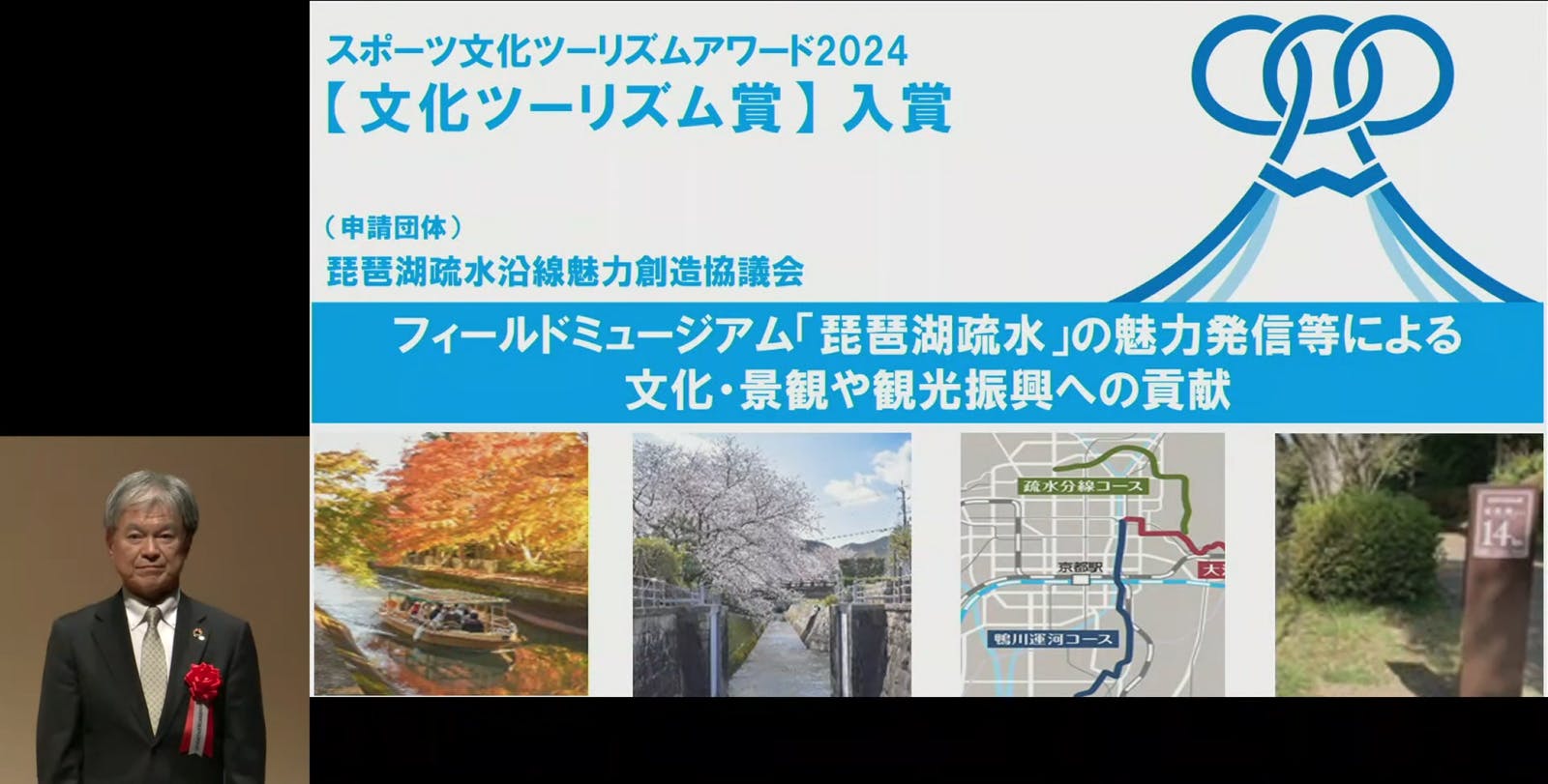 ▲文化ツーリズム賞（琵琶湖疏水沿線魅力創造協議会）：「スポーツ文化ツーリズムアワード2024」表彰式より