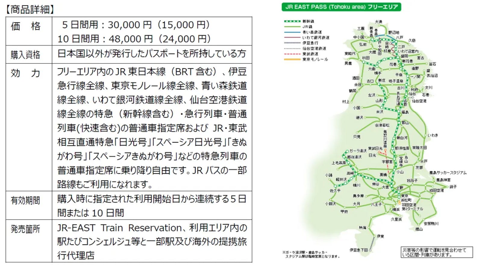 ▲「JR EAST PASS（Tohoku area）10日間用」商品詳細：JR東日本 プレスリリースより