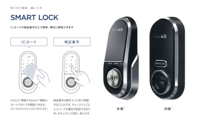 bnb kitに含まれているサービス1.鍵いらずで管理ができるSMART LOCK