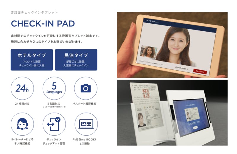 bnb kitに含まれているサービス2.非対面チェックインタブレットCHECK-IN PAD