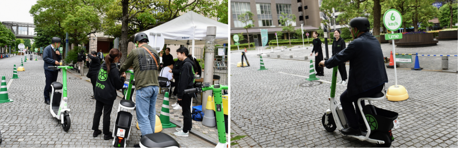 ▲天王洲で行われた初心者向けの実地講習の様子。こうした講習会では、専任スタッフがモビリティの操作方法や交通ルールを丁寧にレクチャーする 天王洲で行われた初心者向けの実地講習の様子。こうした講習会では、専任スタッフがモビリティの操作方法や交通ルールを丁寧にレクチャーする