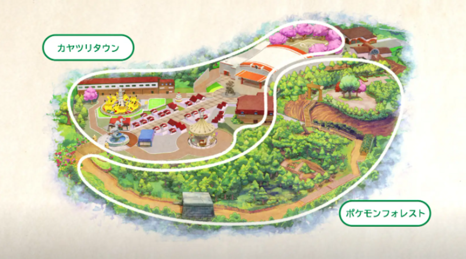 ▲『ポケパーク カントー』の全体図：株式会社よみうりランドプレスリリースより