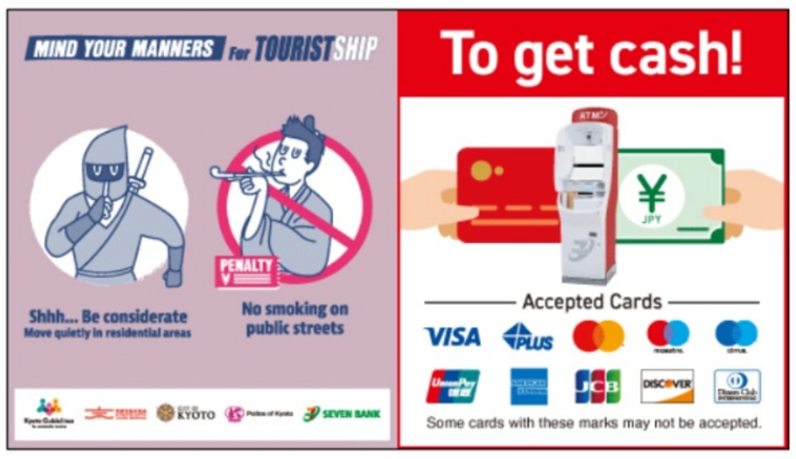 ▲セブン銀行ATMでのマナー啓発：京都市観光協会 発表資料より