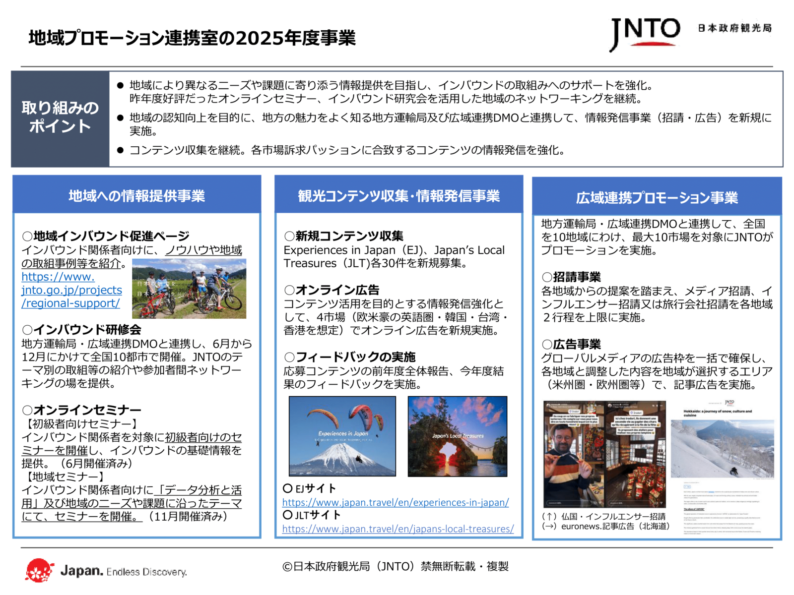 地域プロモーション連携室の2025年度事業：日本政府観光局（JNTO）提供