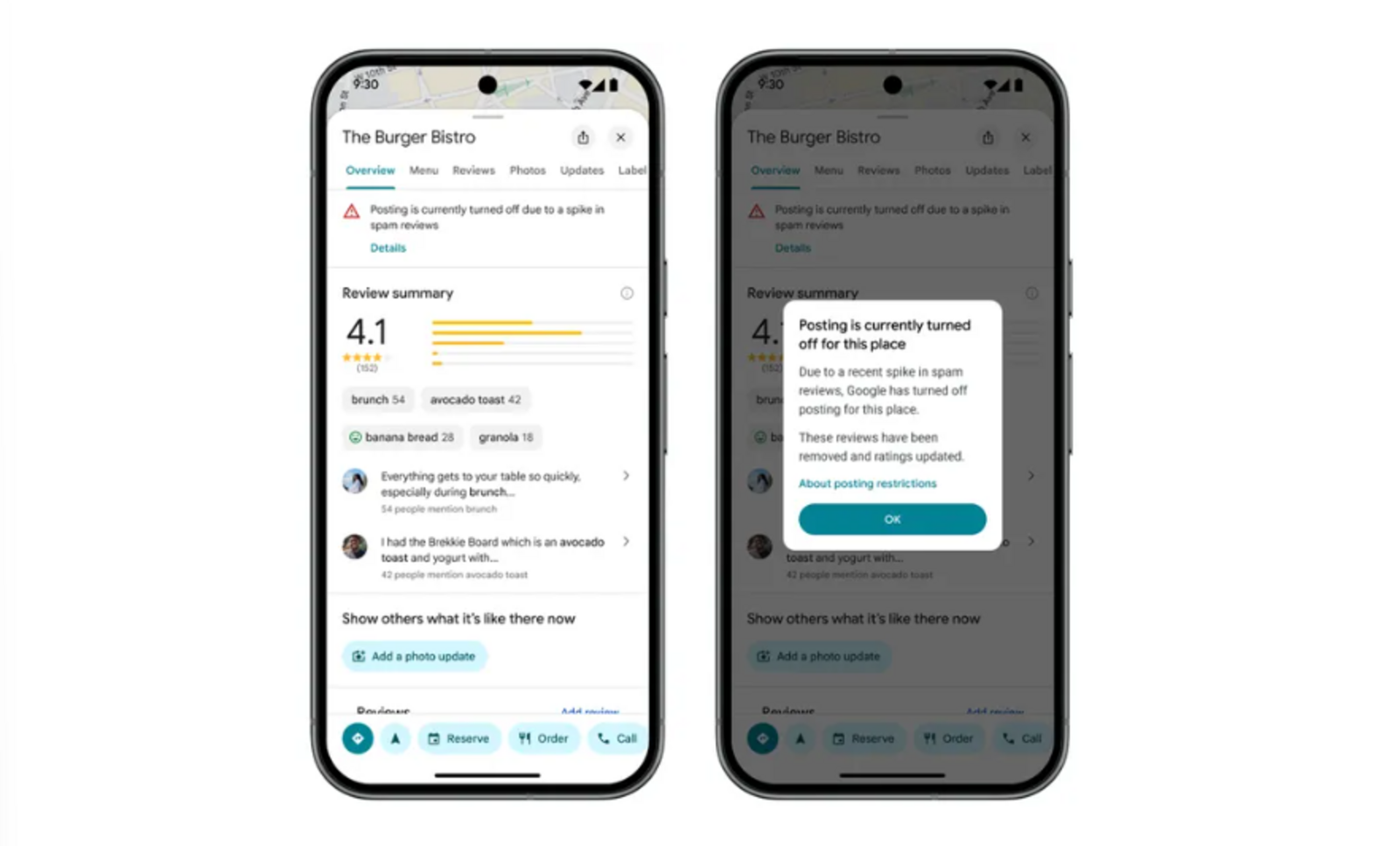 ▲一時停止されている理由を知らせる通知バナーの例：Google発表資料より