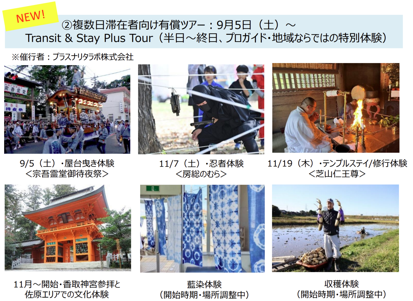▲今回新たに展開する有償ツアー一覧：成田国際空港株式会社 プレスリリースより
