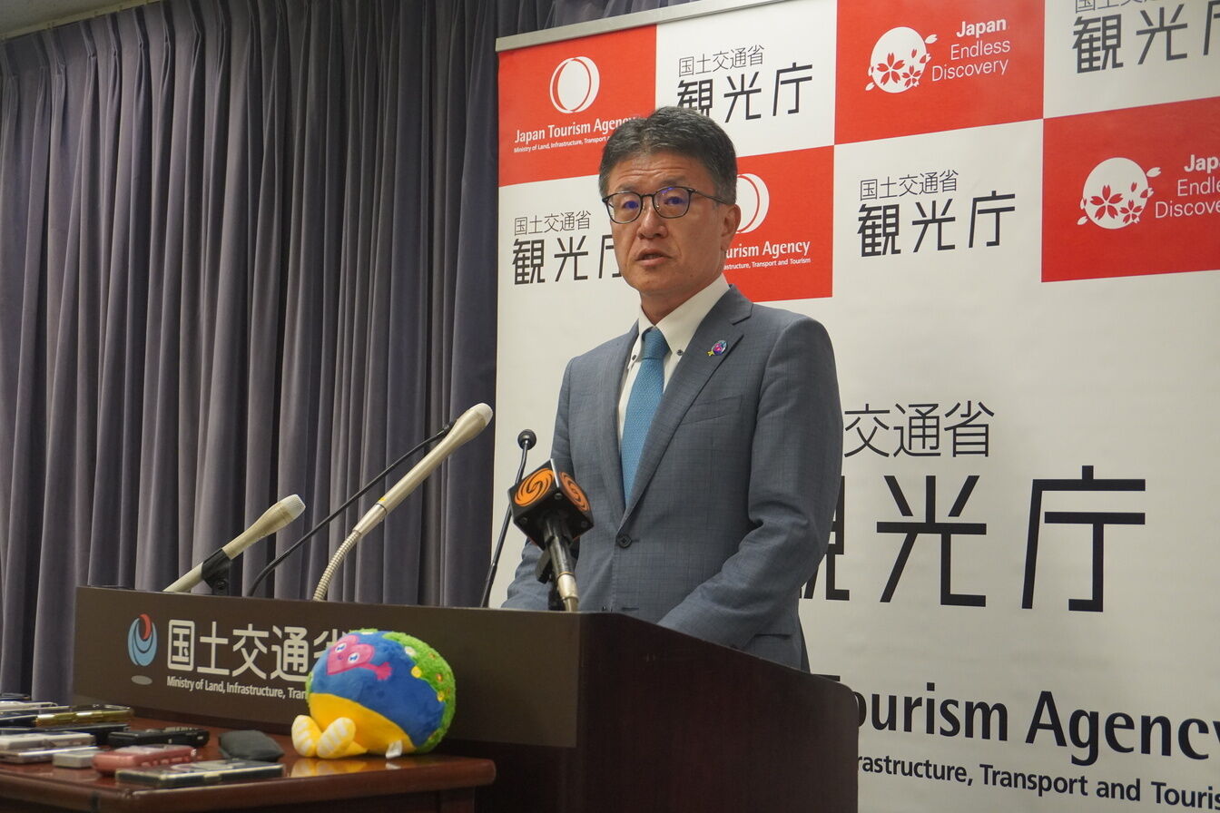 ▲観光庁の木村典央長官 定例会見:訪日ラボ撮影 ▲観光庁の木村典央長官 定例会見:訪日ラボ撮影