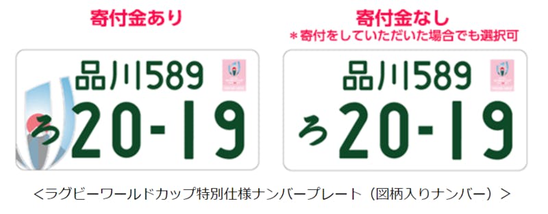 ▲ラグビーワールドカップ特別仕様ナンバープレート：軽自動車検査協会より引用