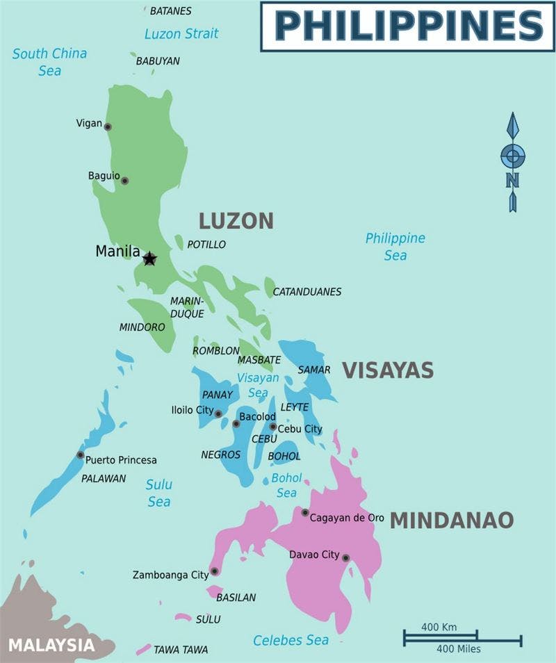 ▲Detailed regions map of Philippines：Mapslandより引用