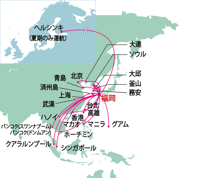 ▲[国際線の行先]：福岡空港公式サイトより