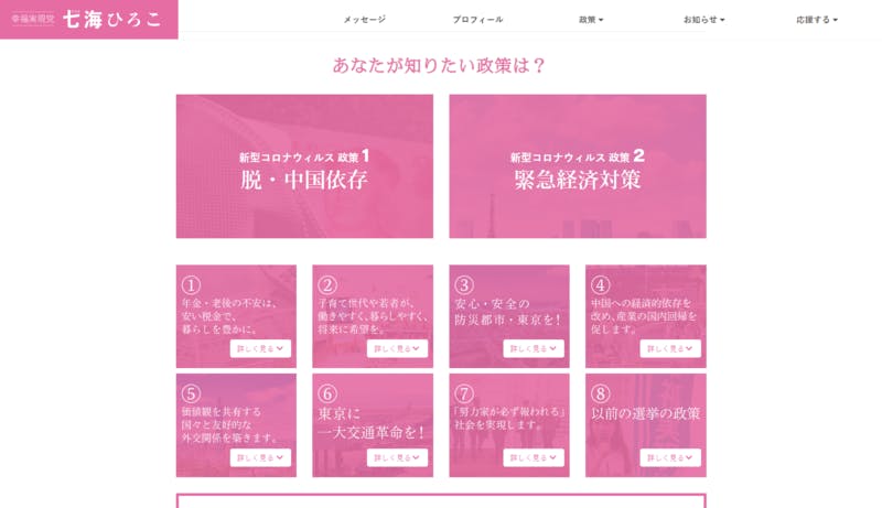 ▲[あなたの知りたい政策は？]：七海ひろこ公式サイト