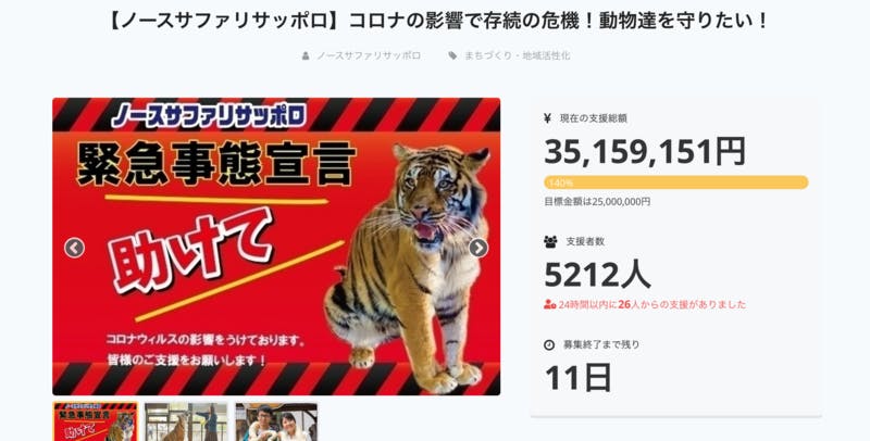 北海道にある動物園がクラウドファンディングを募っているウェブページ