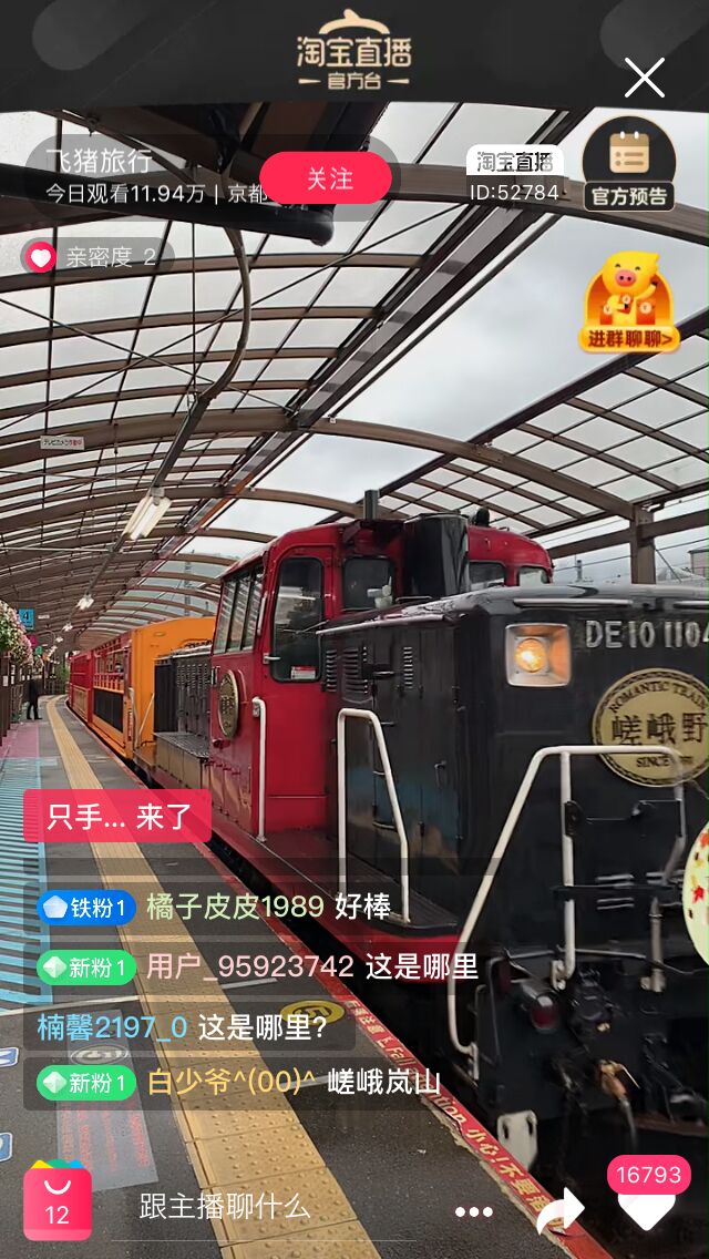 ▲[トロッコ列車が駅に到着する時のライブ配信の様子]：訪日ラボ編集部キャプチャ
