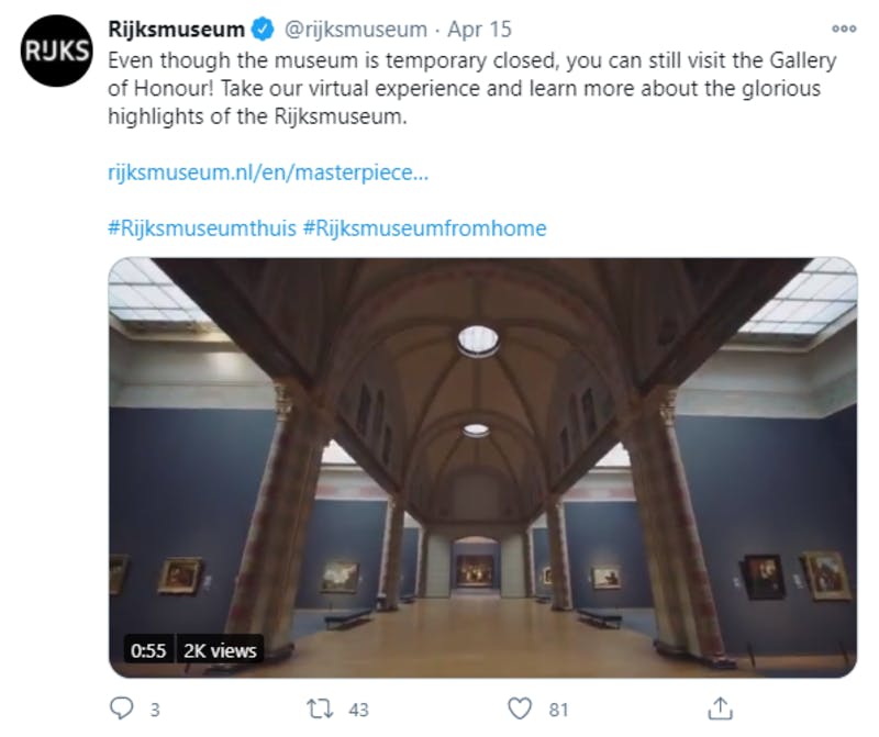 美術館のバーチャルツアーを紹介するTwitterの投稿