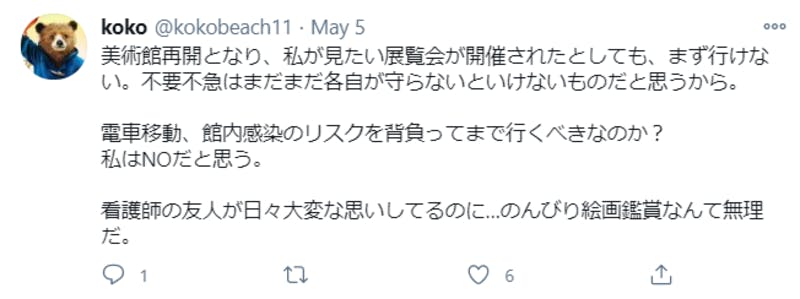 美術館の営業再開に対するTwitterの投稿