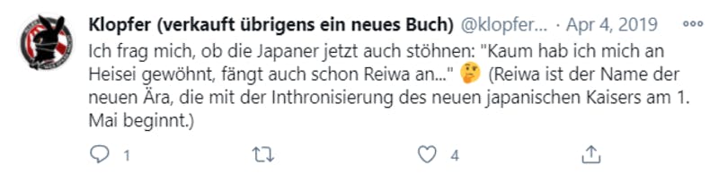 Twitterに投稿された新元号「令和」に対するドイツ語のコメント