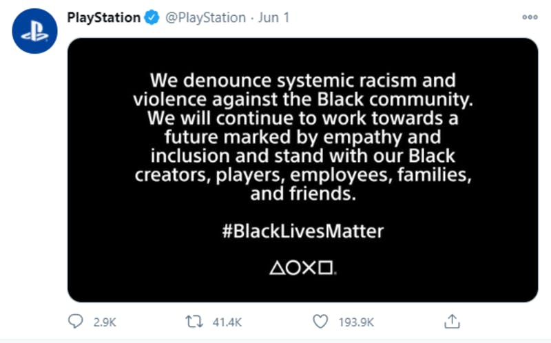 PlayStationによる#BlackLivesMatterのTwitter投稿