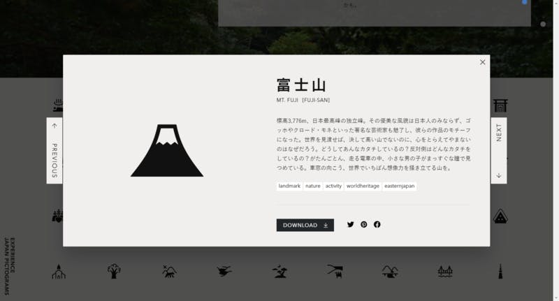 ▲富士山のピクトグラム：EXPERIENCE JAPAN PICTOGRAMS