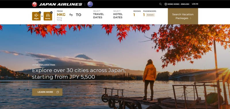 香港のJALポータルサイトの画面