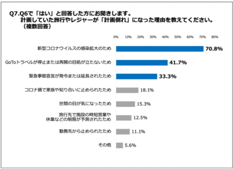 「旅行やレジャーが『計画倒れ』した理由」についての回答内訳グラフ