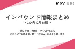 訪日客数・消費額、早くも前年超え ほか：インバウンド情報まとめ 【2024年10月前編】