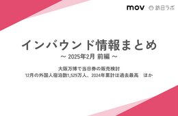 12月の外国人宿泊数1,529万人、2024年累計は過去最高 ほか：インバウンド情報まとめ【2025年2月前半】