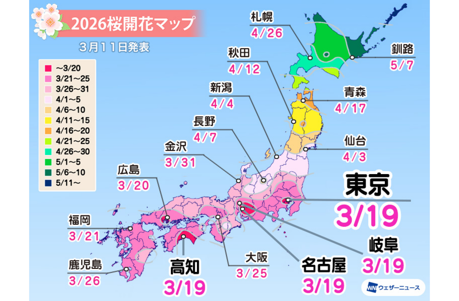 2026年の桜開花予想、東京3/19 大阪3/25ごろと予想 | 訪日ラボ