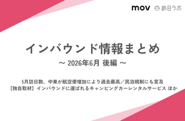 5月訪日数、中東が航空便増加により過去最高 / インバウンドに選ばれるキャンピングカーレンタルサービス　ほか：インバウンド情報まとめ【2026年6月後編】