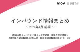 5月の大阪インバウンドはインドが好調　夏場の観光提案も / 5月外国人宿泊数は1,382万人泊　国籍別宿泊数は米国が1位　ほか：インバウンド情報まとめ【2026年7月前編】