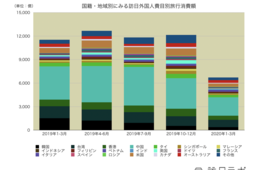 訪日消費額、前年同期の3分の2に満たず…新型コロナ影響、1人当たり消費額は微増【観光庁：訪日外国人消費動向調査2020年1-3月期1次速報】