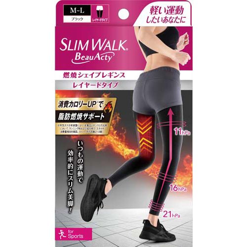 スリムウォーク ビューアクティ 燃焼シェイプレギンス スポーツ用 ブラック M-L(1足入)
