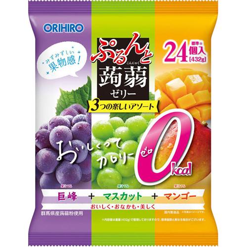 ぷるんと蒟蒻ゼリー パウチ 大袋 カロリーゼロ 巨峰+マスカット+マンゴー(18g*24個入)