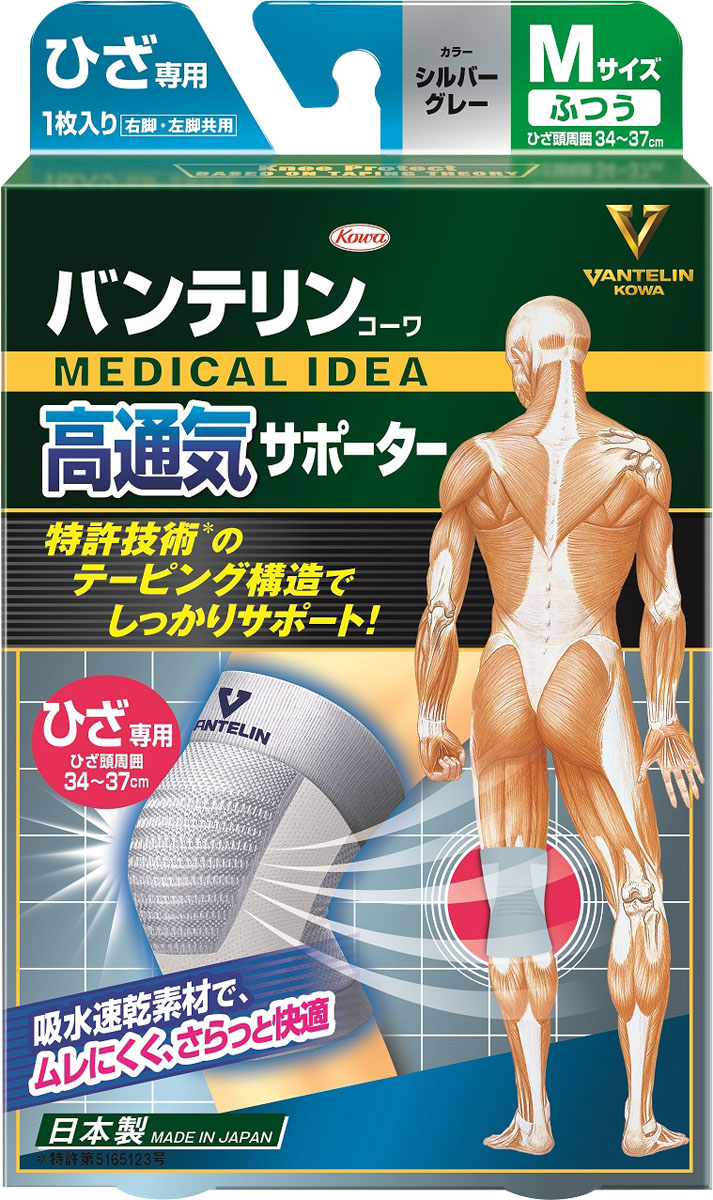 バンテリンコーワ高通気サポーター ひざ専用ふつうサイズシルバーグレーの商品画像
